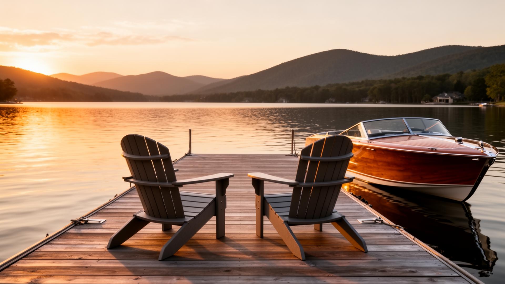 Private dock at golden hour on Greenwood Lake